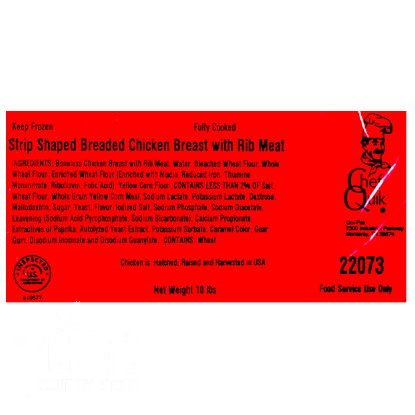 10 lb. Chef Quik® Chicken Breast Strips, Fully Cooked
