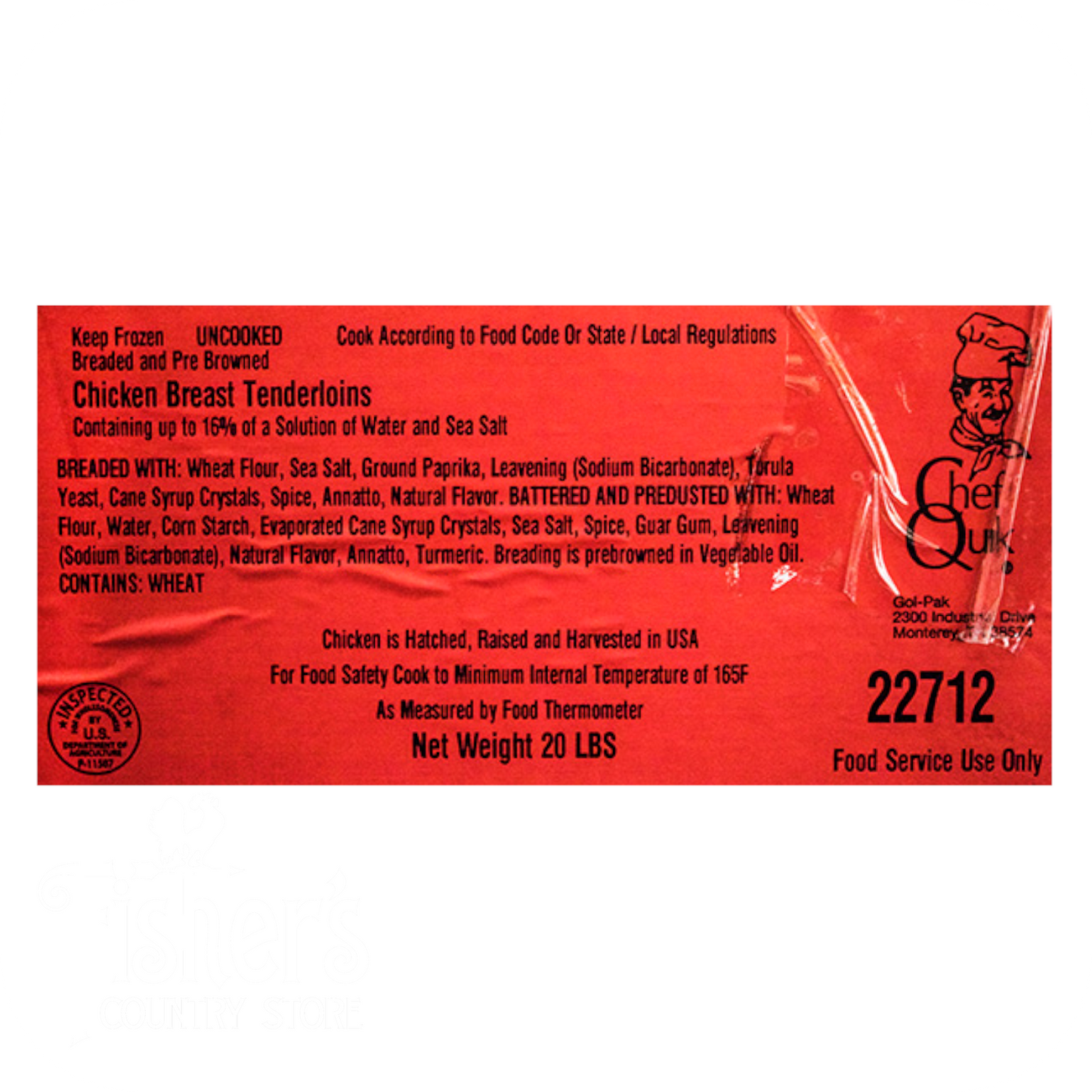 20 lb. Chef Quik Breaded Chicken Breast Tenders, Ready to Cook