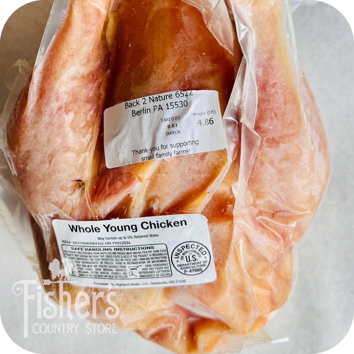 2.5-4.5 lb.* Local Whole Young Chicken, Pasture-raised, Organic Fed $4.99 lb.