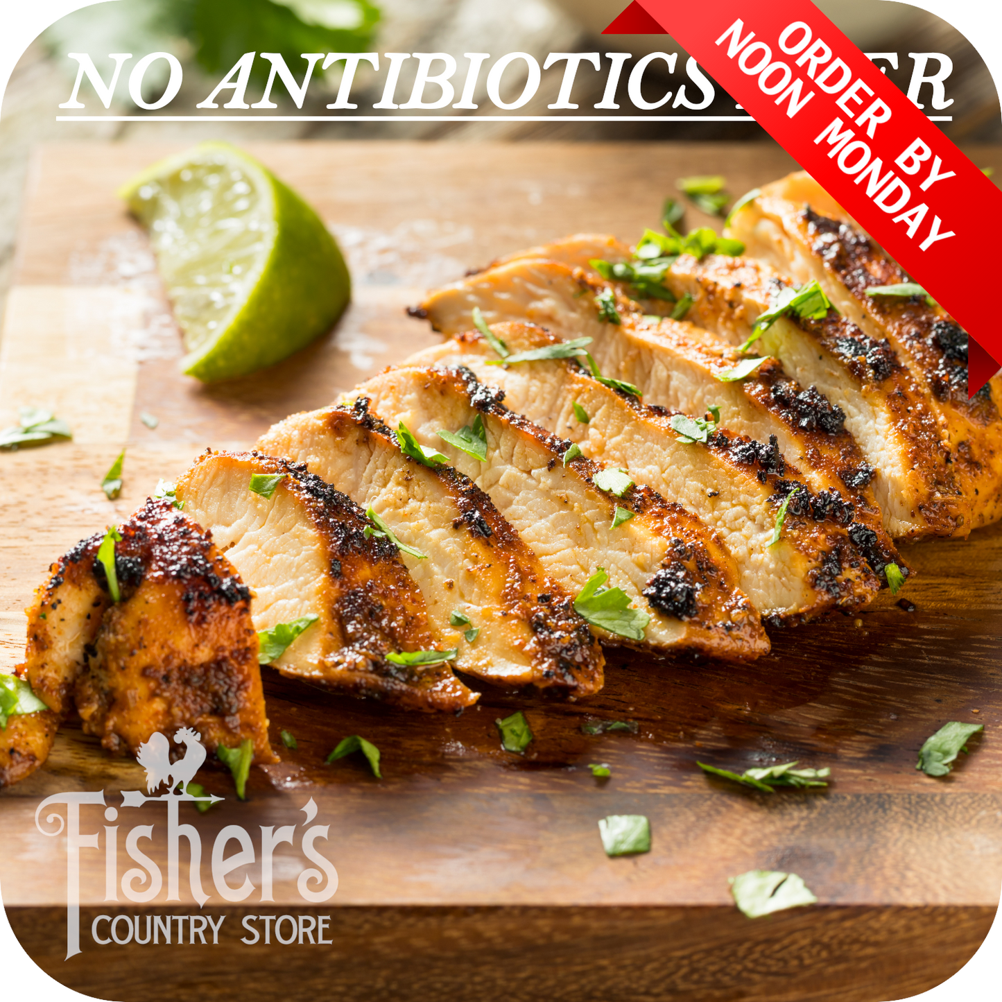 40 lb. Chicken, Trimmed Boneless Breasts, No Antibiotics Ever (4/10 lb. Exact Weight) (Order by noon Monday)