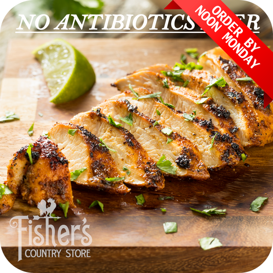 40 lb. Chicken, Trimmed Boneless Breasts, No Antibiotics Ever (4/10 lb. Exact Weight) (Order by noon Monday)